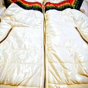 Aviator Nation.White 5 Stripe Puffer Jacket